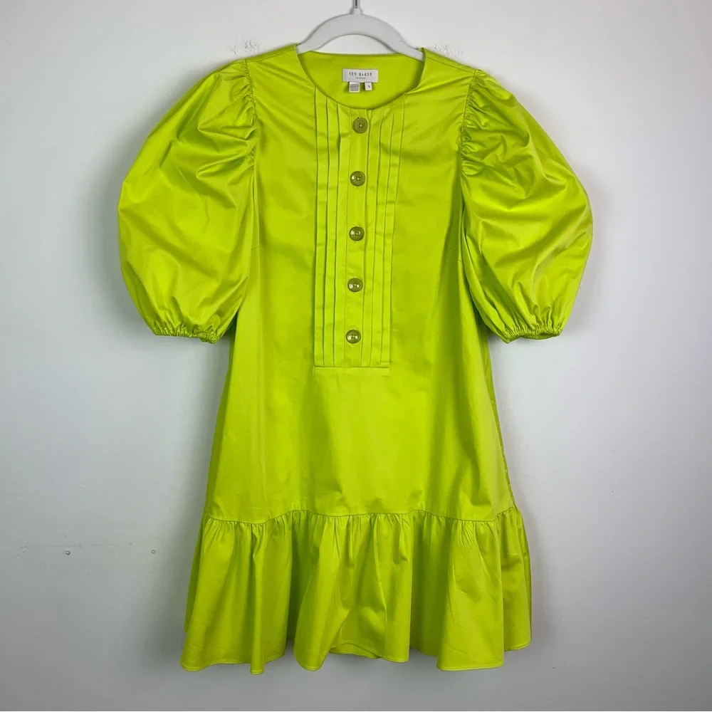 Ted Baker Sofia Ruffle Mini Dress Bright Green Size 4 - Picture 13 of 16